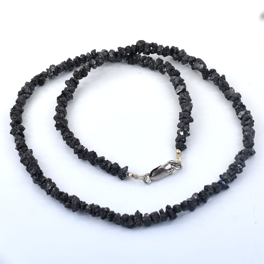 Certified 4mm-6mm Rough Black Diamonds Unisex Necklace in 925 Silver Clasp. Great Shine & Luster. Certified! Free Diamond Studs. - ZeeDiamonds