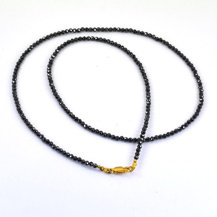 3 mm Round Faceted Black Diamond Beaded Necklace in 925 Silver Clasp. Great Luster! AAA  Certified! Free Diamond Studs. - ZeeDiamonds