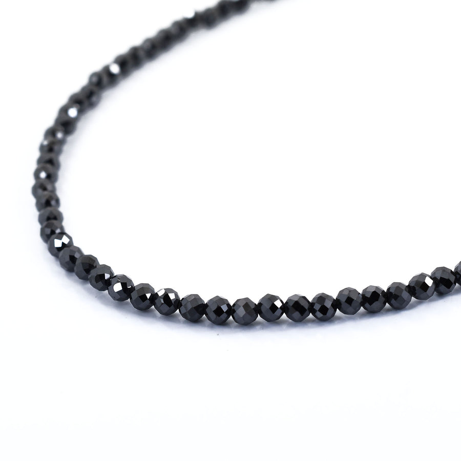 3 mm Round Faceted Black Diamond Beaded Necklace in 925 Silver Clasp. Great Luster! AAA  Certified! Free Diamond Studs. - ZeeDiamonds