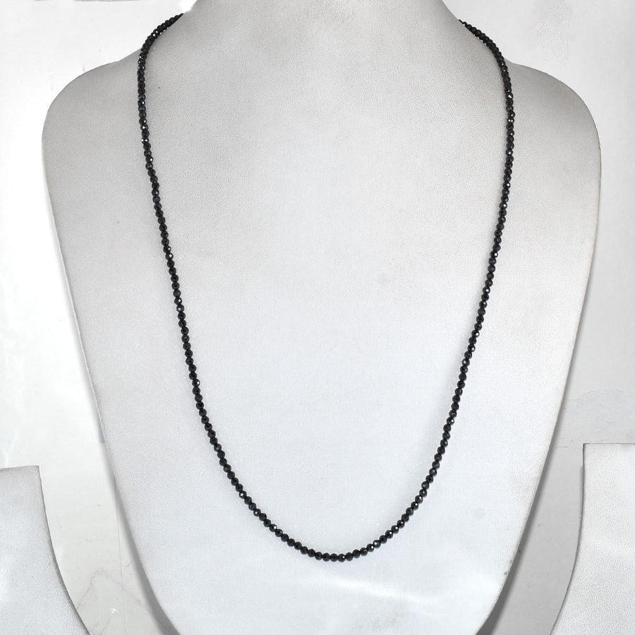 3 mm Round Faceted Black Diamond Beaded Necklace in 925 Silver Clasp. Great Luster! AAA  Certified! Free Diamond Studs. - ZeeDiamonds