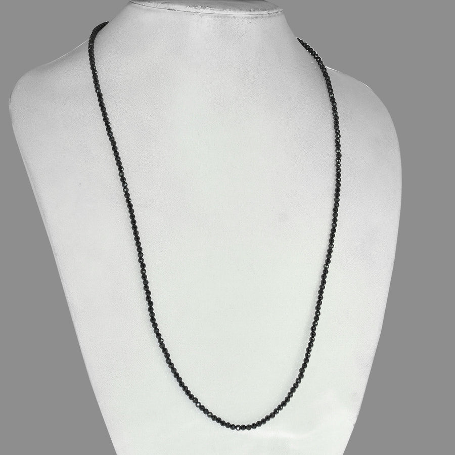 3 mm Round Faceted Black Diamond Beaded Necklace in 925 Silver Clasp. Great Luster! AAA  Certified! Free Diamond Studs. - ZeeDiamonds