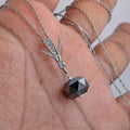 10 Carat Round Faceted Stunning Black Diamond with Accents Pendant, 925 Silver, Excellent Cut & Luster - ZeeDiamonds