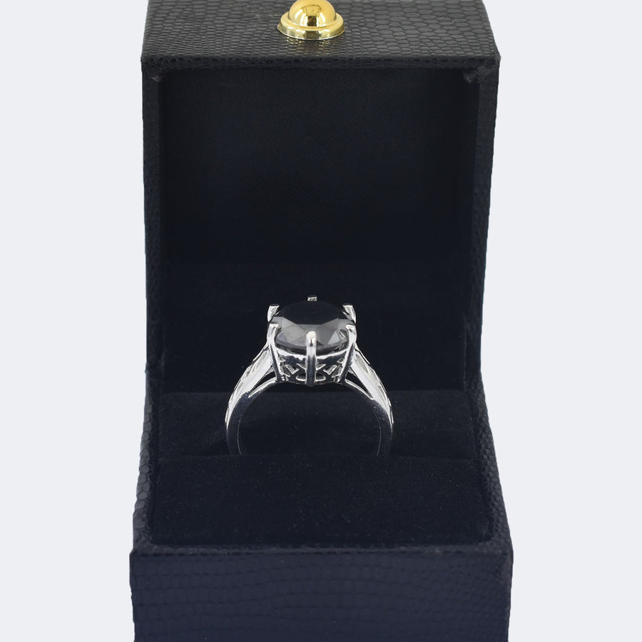7.35 Carat Certified Black Diamond Solitaire Ring 925 Sterling Silver, Round Brilliant Cut, Customized Finish! - ZeeDiamonds
