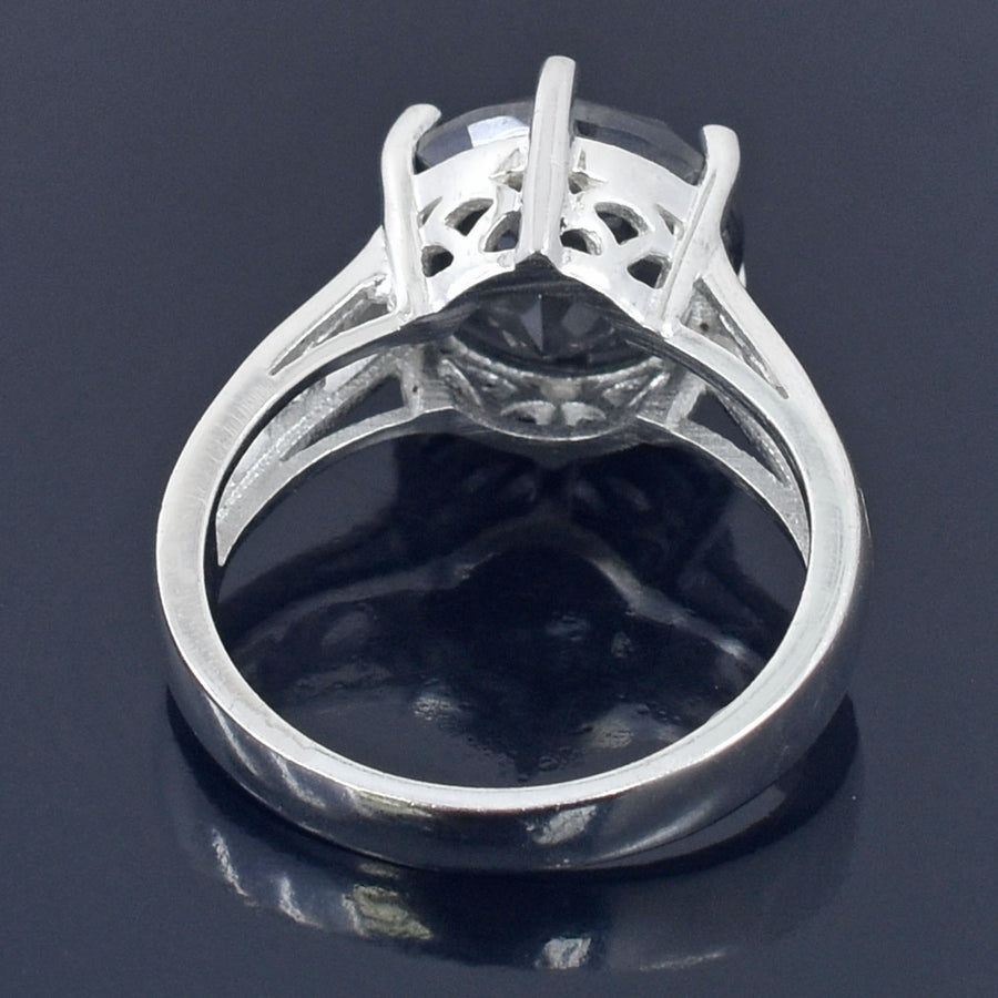 7.35 Carat Certified Black Diamond Solitaire Ring 925 Sterling Silver, Round Brilliant Cut, Customized Finish! - ZeeDiamonds