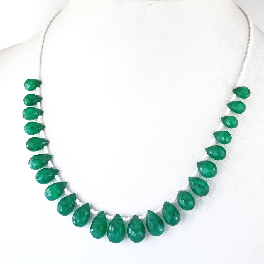 Great Shine Brazilian Green Emerald Gemstone Necklace with Beads, 925 Sterling Silver - ZeeDiamonds