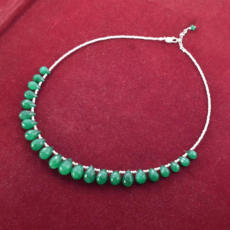 Great Shine Brazilian Green Emerald Gemstone Necklace with Beads, 925 Sterling Silver - ZeeDiamonds
