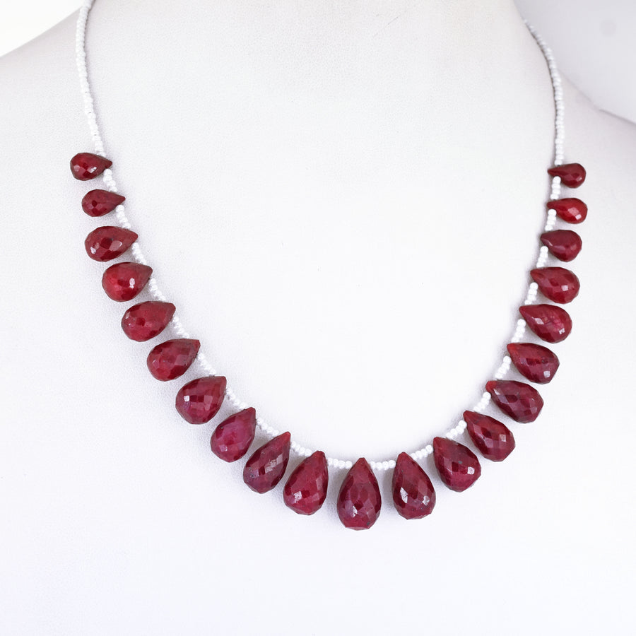 Certified Red Ruby Gemstone Necklace with Beads, 925 Silver Excellent Cut & Luster - ZeeDiamonds