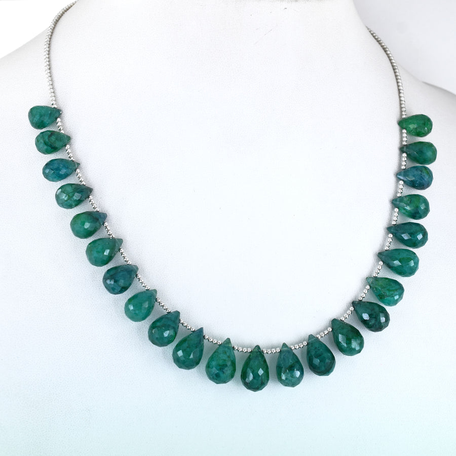 Excellent for Gift 153.70 Carat Brazilian Green Emerald Gemstone Necklace with Beads, 925 Silver - ZeeDiamonds