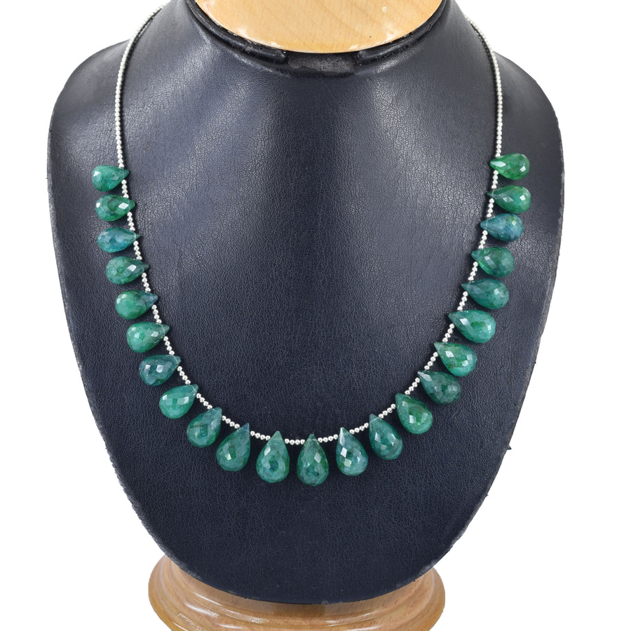 Excellent for Gift 153.70 Carat Brazilian Green Emerald Gemstone Necklace with Beads, 925 Silver - ZeeDiamonds