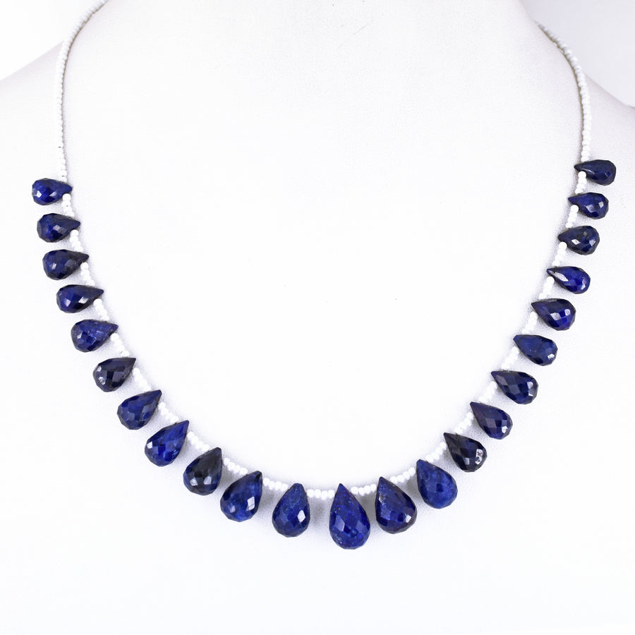 Genuine Quality Blue Sapphire Gemstone Necklace with Beads, 925 Silver Excellent Cut & Luster - ZeeDiamonds