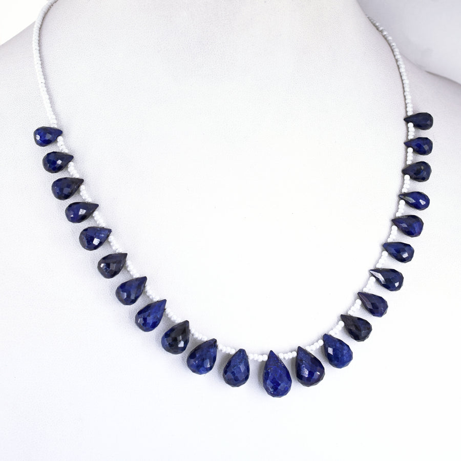 Genuine Quality Blue Sapphire Gemstone Necklace with Beads, 925 Silver Excellent Cut & Luster - ZeeDiamonds