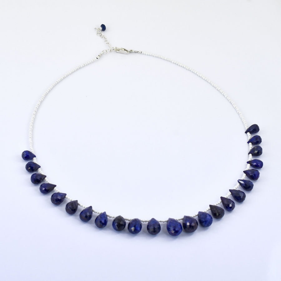 Genuine Quality Blue Sapphire Gemstone Necklace with Beads, 925 Silver Excellent Cut & Luster - ZeeDiamonds
