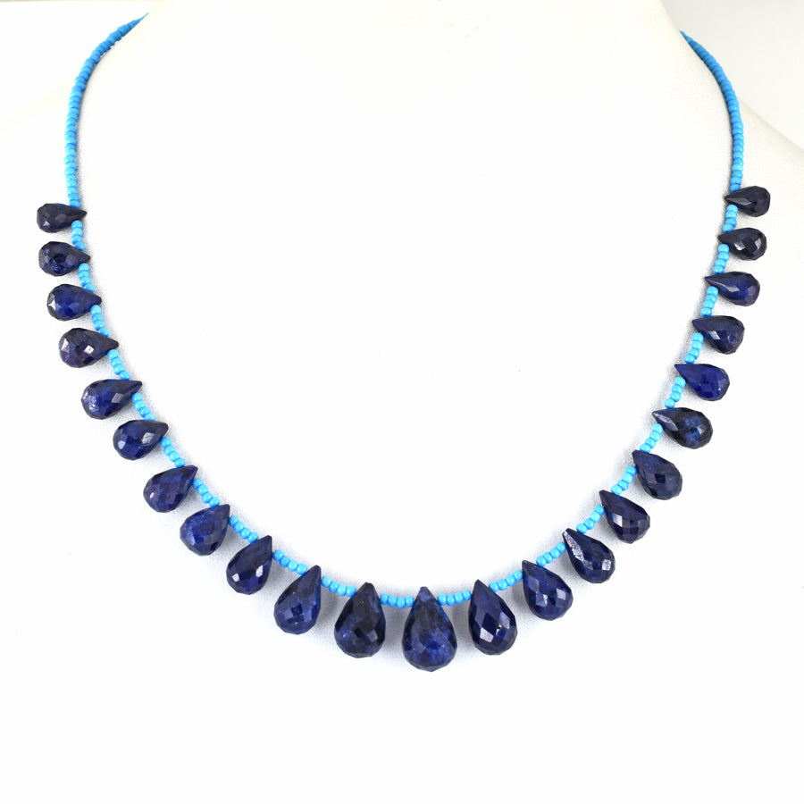 Single Strand Certified Blue Sapphire Gemstone Necklace with Beads, 925 Silver Excellent Cut & Luster - ZeeDiamonds
