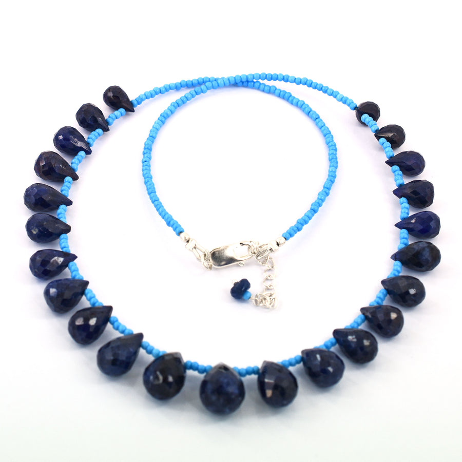 Single Strand Certified Blue Sapphire Gemstone Necklace with Beads, 925 Silver Excellent Cut & Luster - ZeeDiamonds