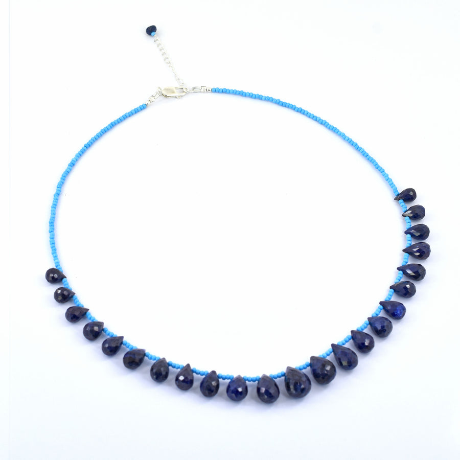 Single Strand Certified Blue Sapphire Gemstone Necklace with Beads, 925 Silver Excellent Cut & Luster - ZeeDiamonds