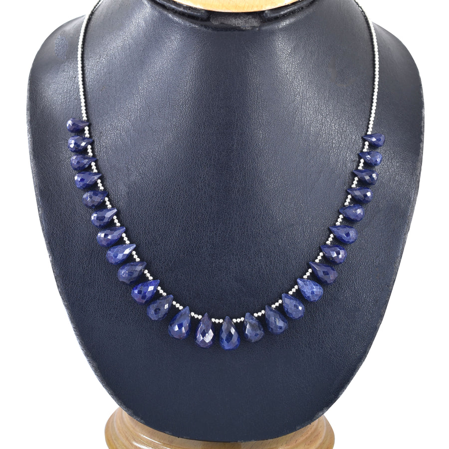 AAA Quality Single Strand Blue Sapphire Gemstone Necklace with Beads, 925 Silver Excellent Cut & Luster - ZeeDiamonds