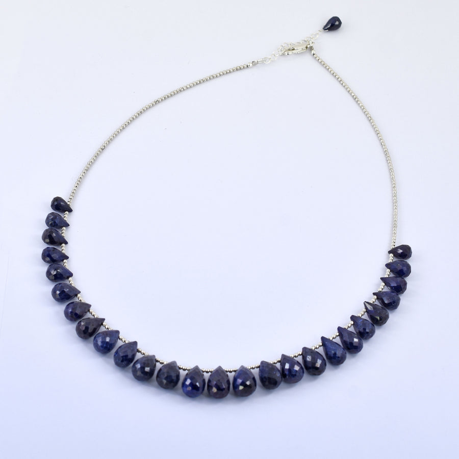 AAA Quality Single Strand Blue Sapphire Gemstone Necklace with Beads, 925 Silver Excellent Cut & Luster - ZeeDiamonds
