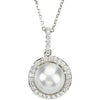 Pearl Pendant with Diamonds in 925 Silver/14 K Gold. VVS1;G Color Diamonds.Certified - ZeeDiamonds