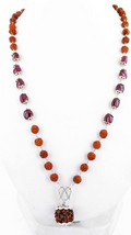 Natural Ruby Gemstone 54 Beads with Rudraksha Guru Bead Necklace - ZeeDiamonds
