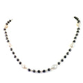 5mm Black Diamond Necklace With Oval Pearls & Matching Dangler Earrings - ZeeDiamonds