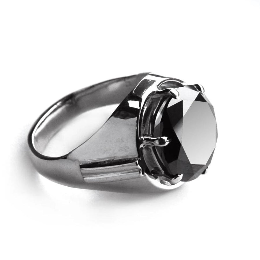 5.5 Ct Round Black Diamond Solitaire Men's Ring in 925 Silver - ZeeDiamonds