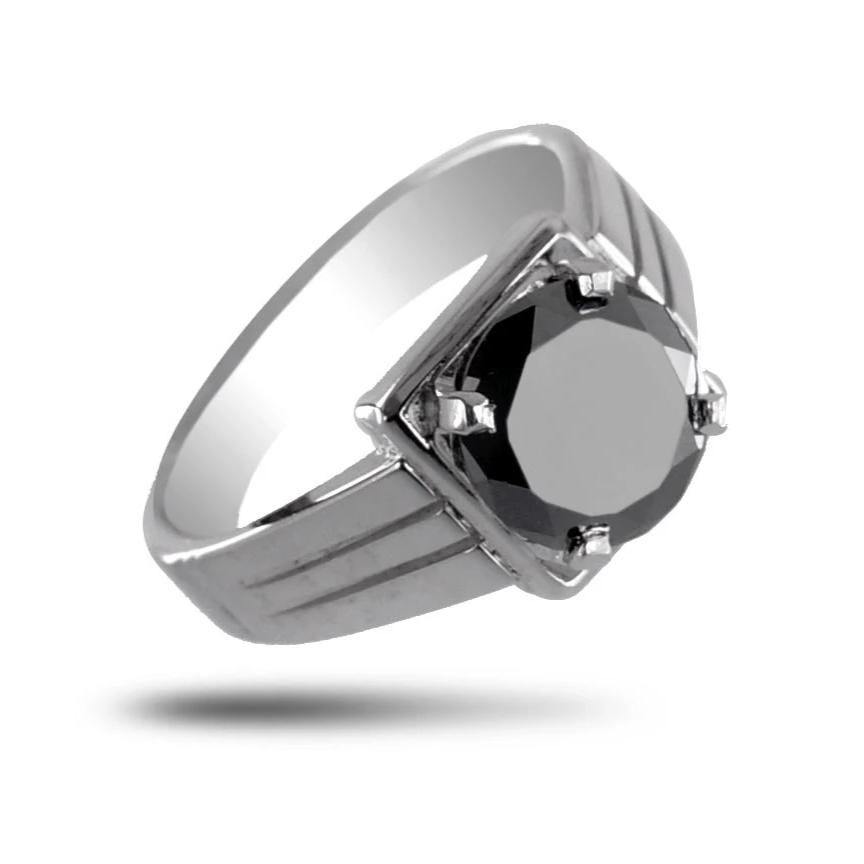 3-5 Ct Certified Round Brilliant Cut Black Diamond Solitaire Men's Ring - ZeeDiamonds
