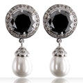 4 Ct Black Diamonds Solitaire Earrings with Pearl and Diamond Accents - ZeeDiamonds