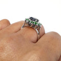 1-3 Cts Black Diamond with Emerald Stone Accents Engagement Ring - ZeeDiamonds