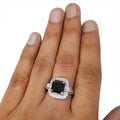 2.5 Ct Princess Cut Black Diamond Ring with White Diamond Accents - ZeeDiamonds
