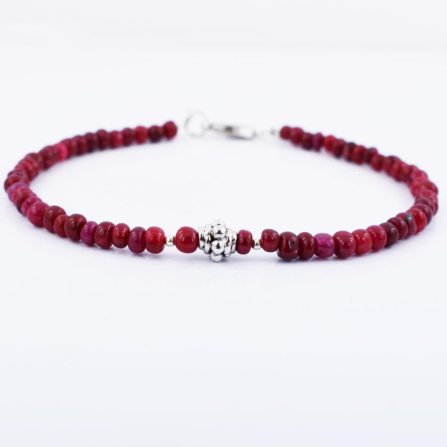 Certified 4 mm Cabochon Ruby Gemstone Bracelet with Silver Finding - ZeeDiamonds