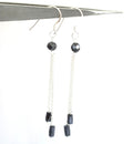 Round & Pipe Shape, Black Diamond Fancy Dangler Earrings in 925 Silver - ZeeDiamonds