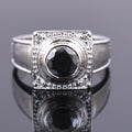1 Ct, Black Diamond Solitaire Designer Accents Ring in 925 Silver - ZeeDiamonds