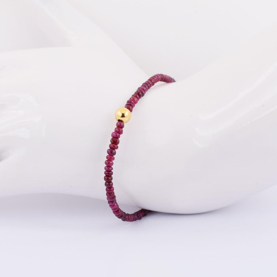 4-5 mm Ruby Gemstone Bracelet with Golden Foil Bead, 100% Certified - ZeeDiamonds