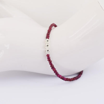 4-5 mm Ruby Gemstone Bracelet with Designer Silver Beads, Great Style - ZeeDiamonds