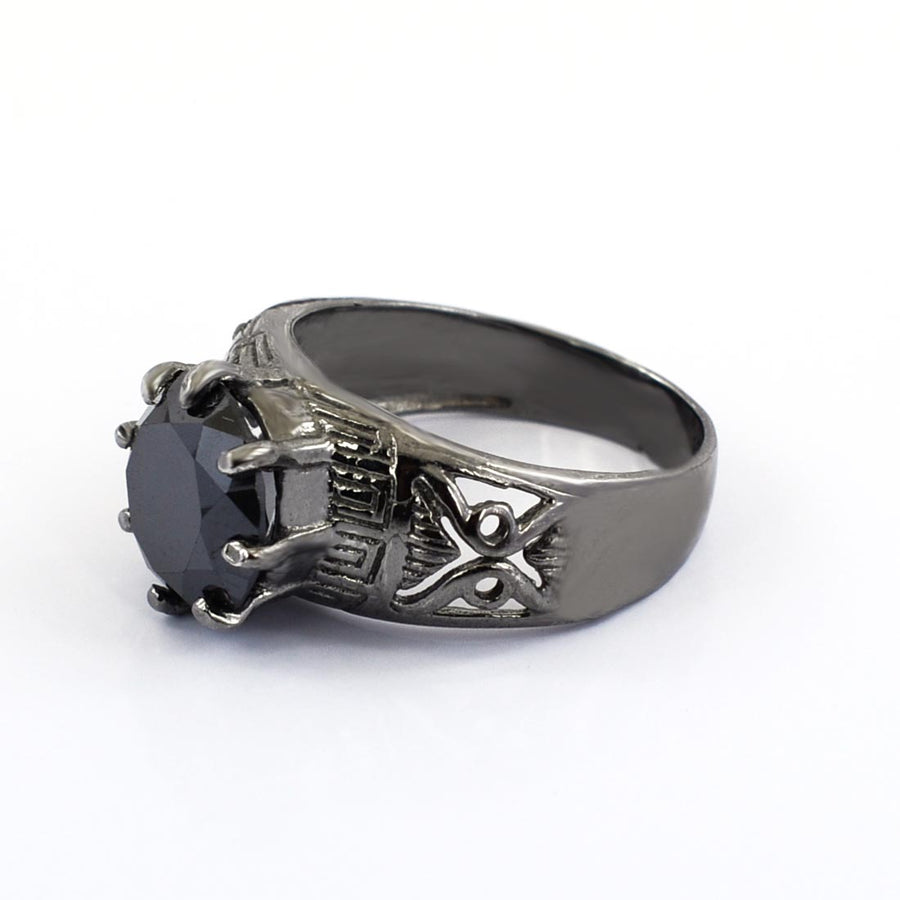 3.40 Ct Round Shape Black Diamond Solitaire Ring in Designer Creation - ZeeDiamonds
