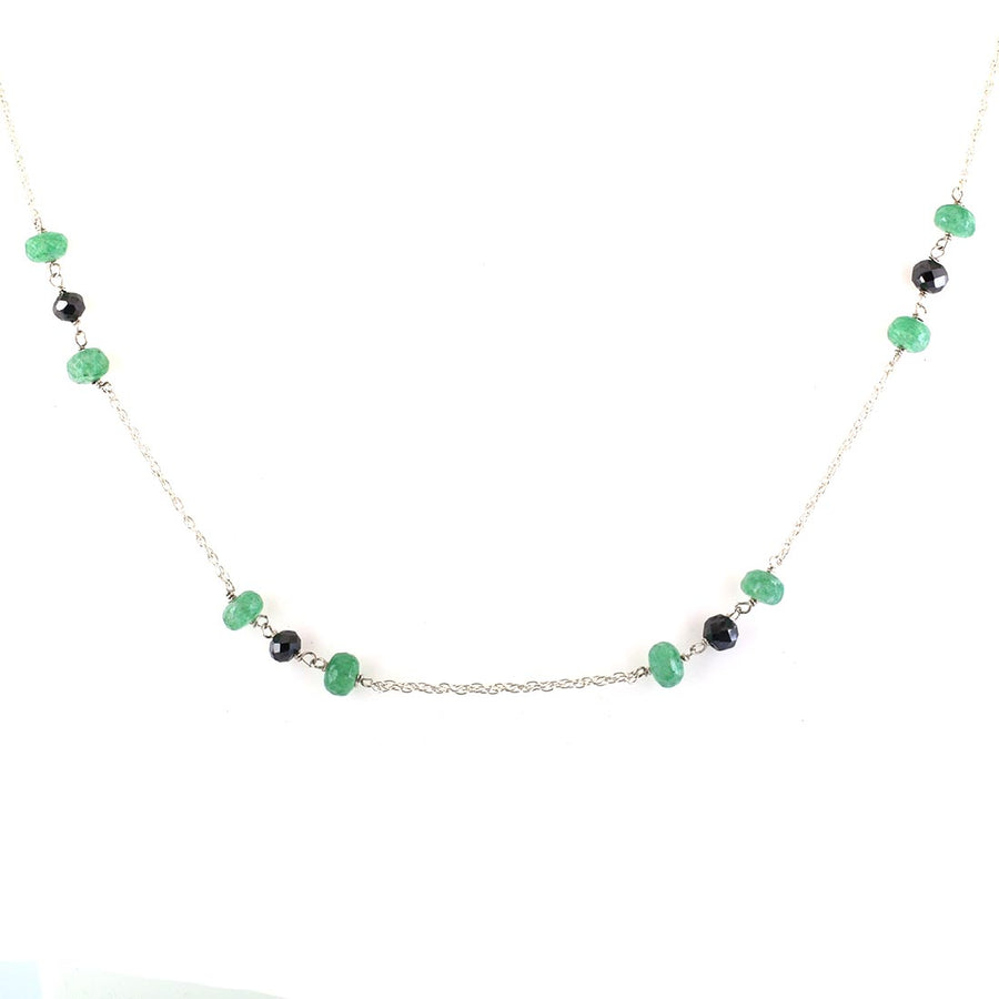 4 mm, Round Black Diamond with Emerald Beads Fancy Necklace - ZeeDiamonds