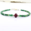 34.55 ct Emerald Gemstone & Ruby Bead Bracelet with Silver Finding - ZeeDiamonds