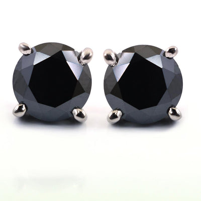 4 Ct AAA Certified Black Diamond Studs in 925 Silver, Prong Setting - ZeeDiamonds
