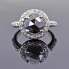 Certified 2.55 Ct Rose Cut Black Diamond Solitaire Cocktail Ring with Diamond Accents, Amazing Shine & Great Look