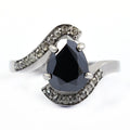 2.5 Ct Certified Pear Shape Black Diamond Ring With Diamond Accents - ZeeDiamonds