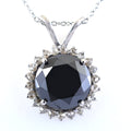 9.60 Ct Brilliant Cut Black Diamond Pendant with White Diamond Accents - ZeeDiamonds