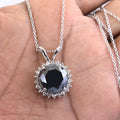 9.60 Ct Brilliant Cut Black Diamond Pendant with White Diamond Accents - ZeeDiamonds