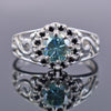 0.75 Ct Certified Elegant Blue Diamond Ring with Black Diamond Accents - ZeeDiamonds