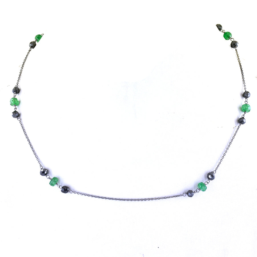 5 mm, Black Diamond Chain Necklace with Emerald Gemstone Beads - ZeeDiamonds