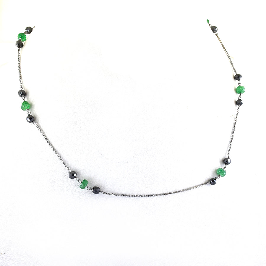 5 mm, Black Diamond Chain Necklace with Emerald Gemstone Beads - ZeeDiamonds