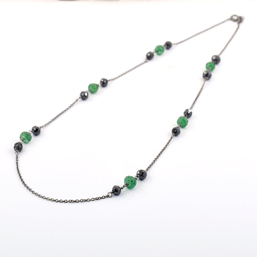5 mm, Black Diamond Chain Necklace with Emerald Gemstone Beads - ZeeDiamonds