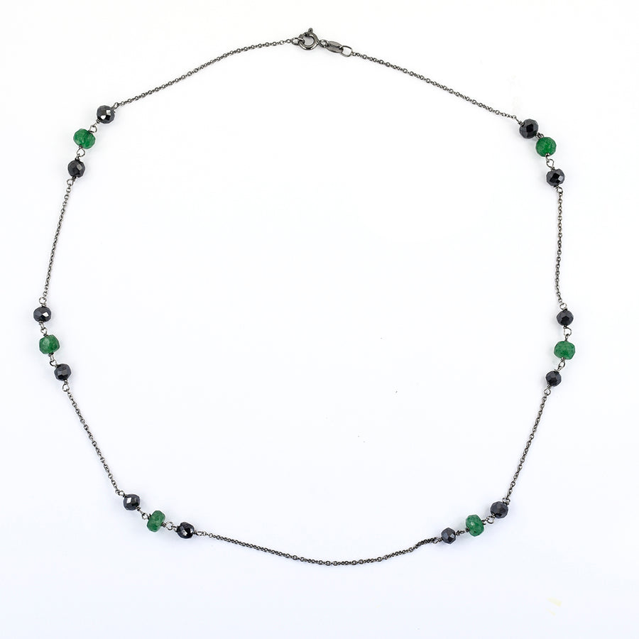 5 mm, Black Diamond Chain Necklace with Emerald Gemstone Beads - ZeeDiamonds