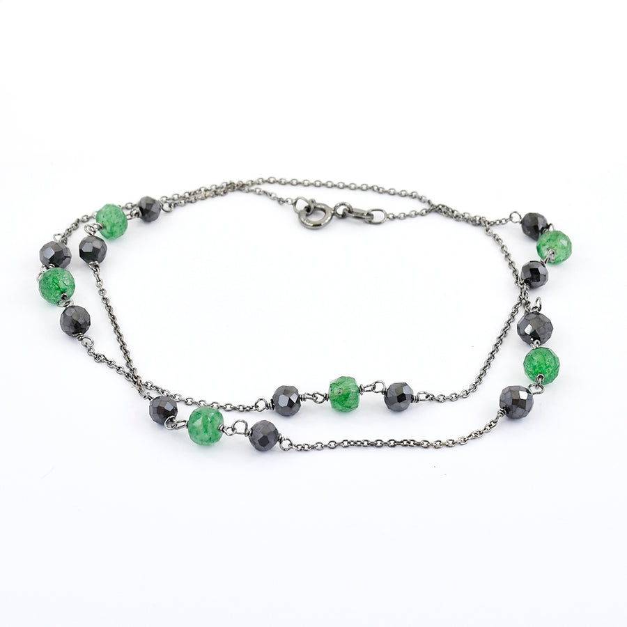 5 mm, Black Diamond Chain Necklace with Emerald Gemstone Beads - ZeeDiamonds