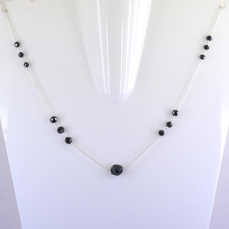 5 mm - 8 mm Certified Black Diamond Beads Chain Necklace - ZeeDiamonds