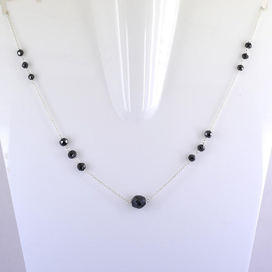 8 mm Round Black Diamond Beads Silver Chain Necklace, Gift for Women's - ZeeDiamonds